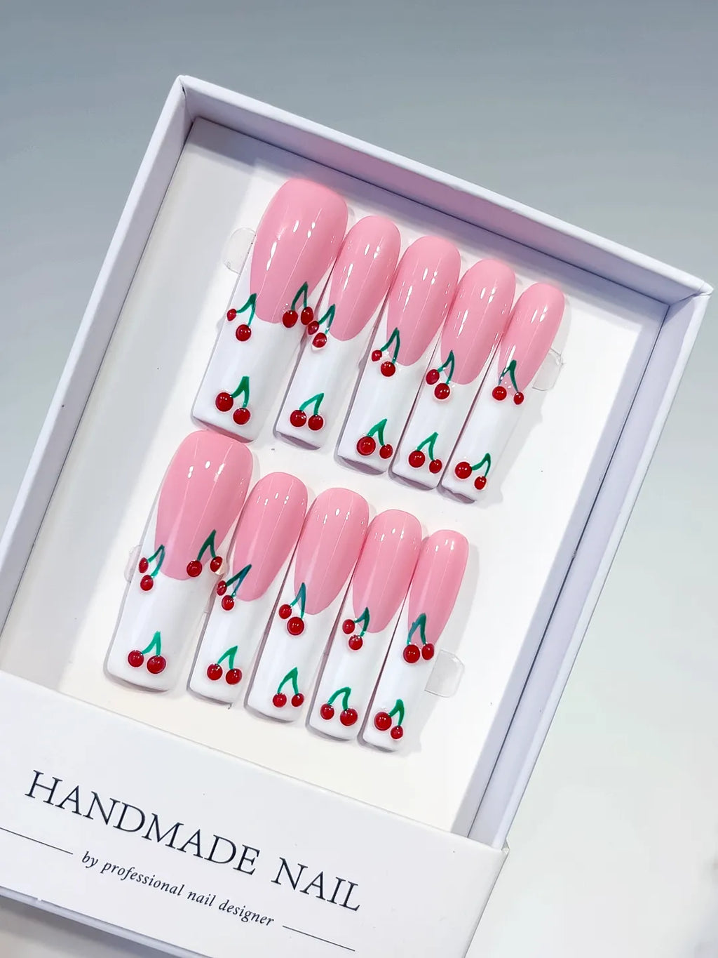 Pink White Red Green Floral Cherry press on nails