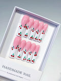 Pink White Red Green Floral Cherry press on nails