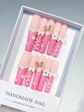 Pink White Gold Ombre Butterfly Bow Flower 3D press on nails