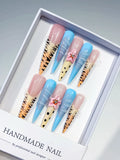 Nude Blue Yellow Black Pink Abstract Flower Animal Print Rhinestone press on nails