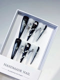 Black White Silver Blue Abstract Rhinestone Metallic Accent 3D press on nails