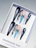 Black White Blue Silver Nude Abstract Bow Star Animal Print Glitter press on nails