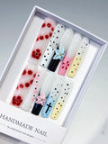 White Red Black Pink Blue Yellow Abstract Flower Cross Dot 3D press on nails