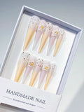 White Yellow Nude Pink Brown Ombre Flower Dot 3D press on nails