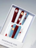 Red White Blue Orange Abstract Flower Dot 3D press on nails