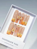 Nude Orange Yellow Black Abstract Flower Animal Print 3D press on nails
