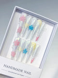 White Pink Blue Yellow Multicolor Holographic Flower Pearl Shell 3D press on nails