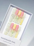 Yellow Pink White Silver Ombre Bow Heart Pearl 3D press on nails
