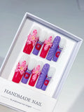 Pink White Purple Silver Abstract Flower Rhinestone 3D press on nails