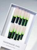 Nude Black Green Blue Abstract Grid press on nails