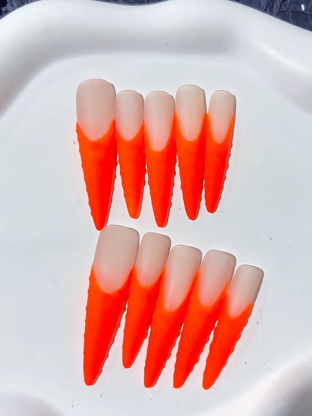 Orange Nude Ombre press on nails close up