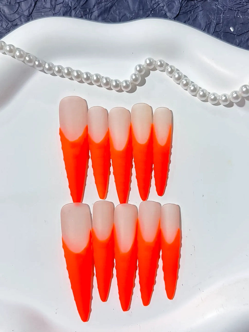 Orange Nude Ombre press on nails detail view