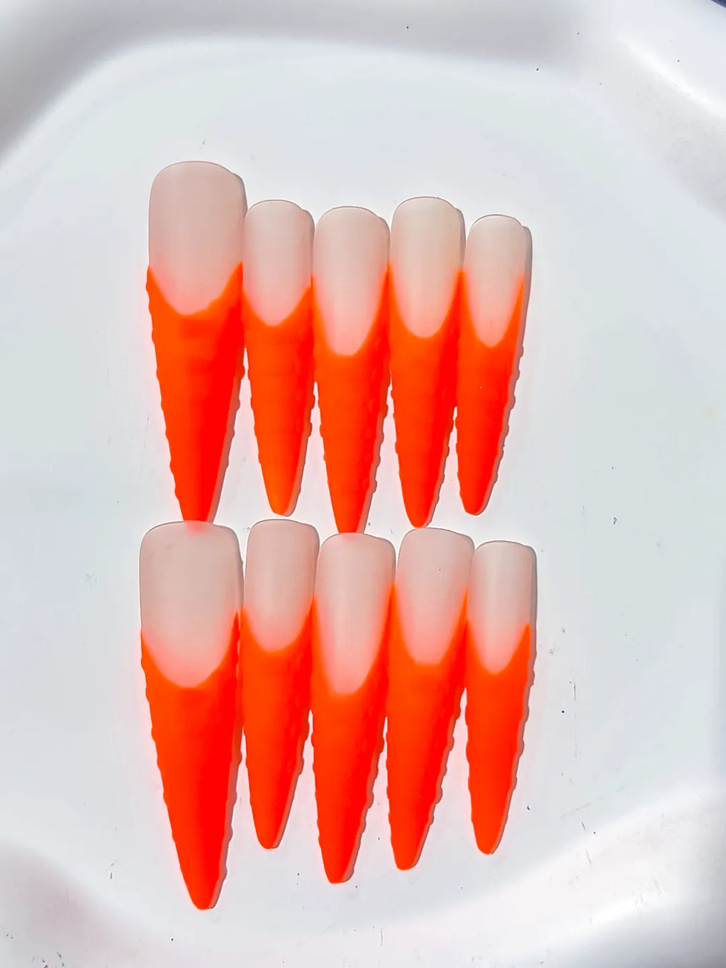 Orange Nude Ombre press on nails detail view