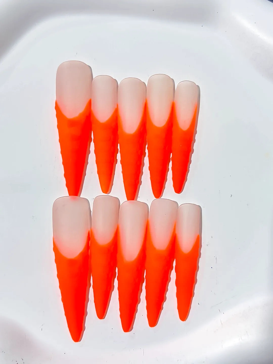 Orange Nude Ombre press on nails detail view