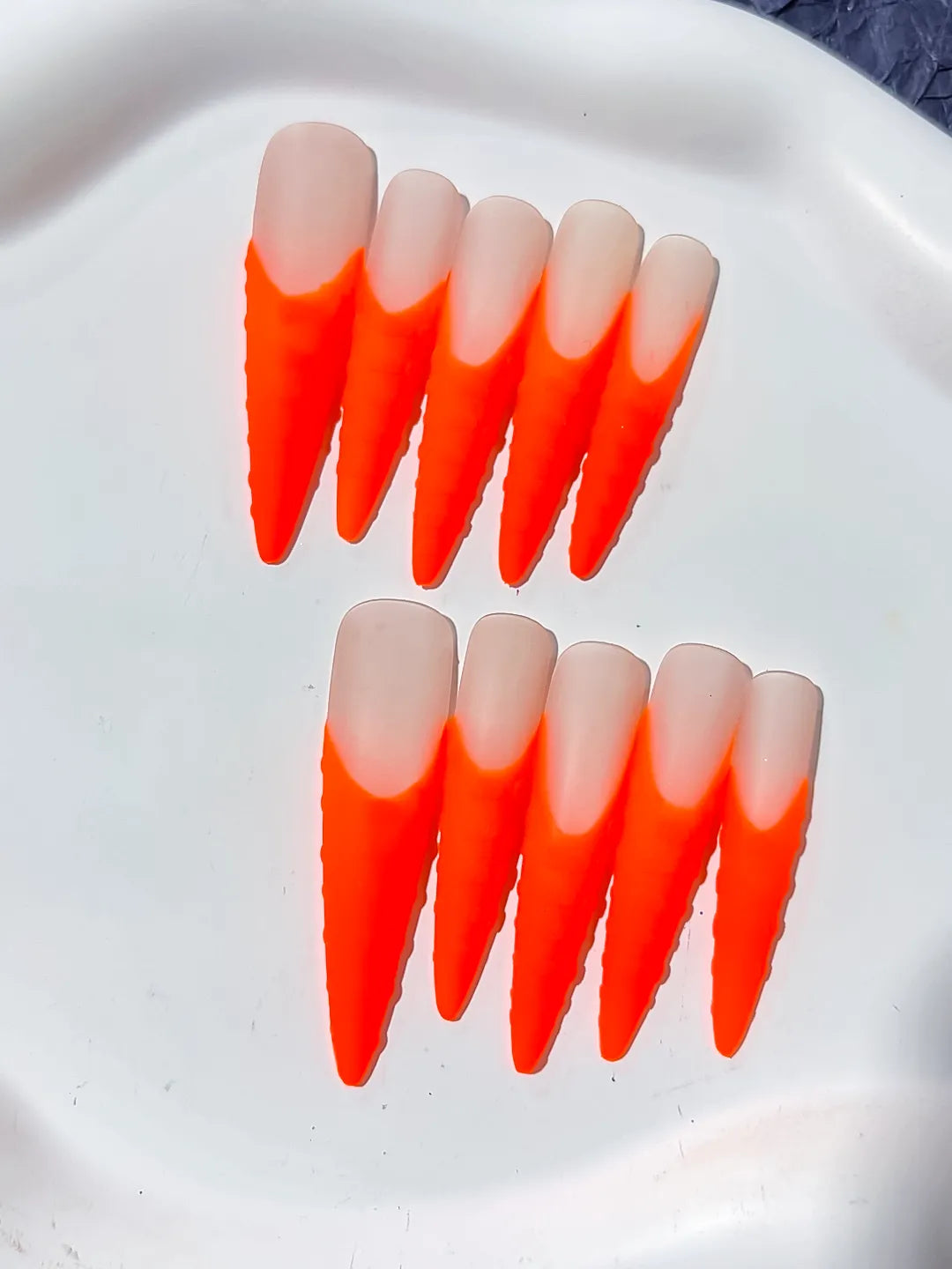 Orange Nude Ombre press on nails detail view