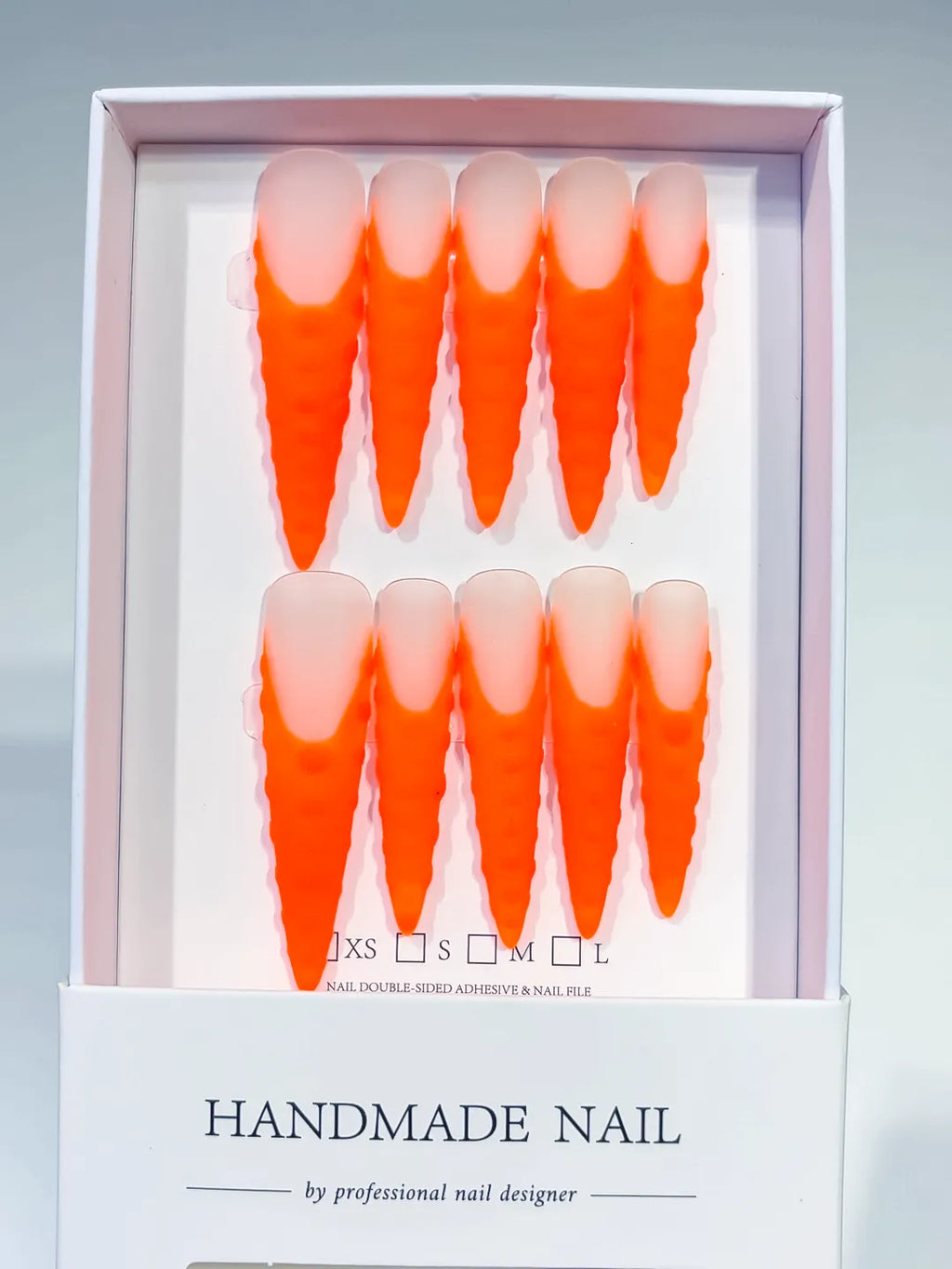 Orange Nude Ombre press on nails full set view