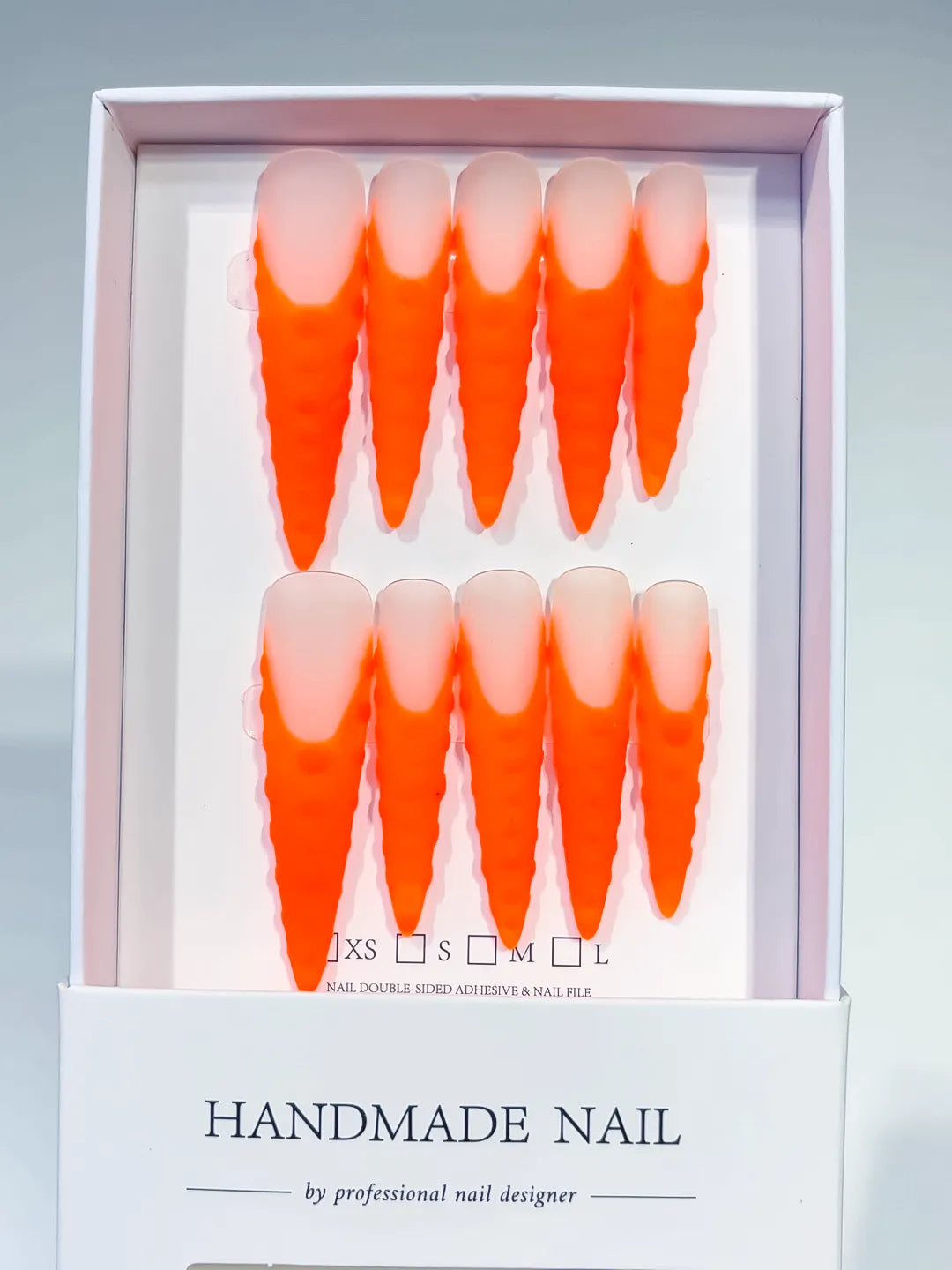 Orange Nude Ombre press on nails full set view