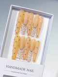 Yellow Silver Solid color Pearl Rhinestone Chain 3D press on nails