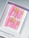 Pink Nude Glitter 3D Texture press on nails