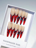 Nude Red Black White Abstract Dot press on nails