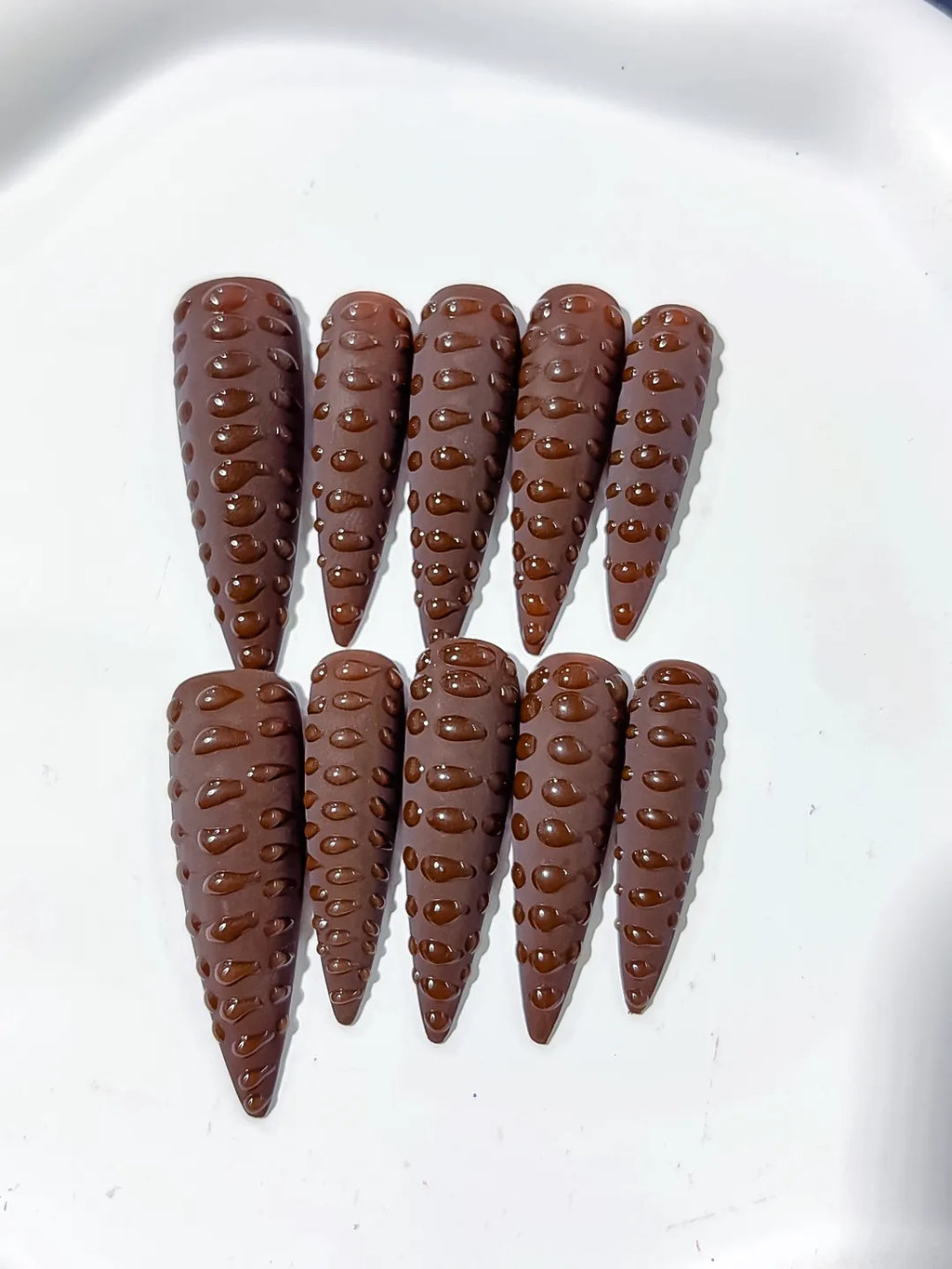 Brown Purple Solid color 3D Texture press on nails close up