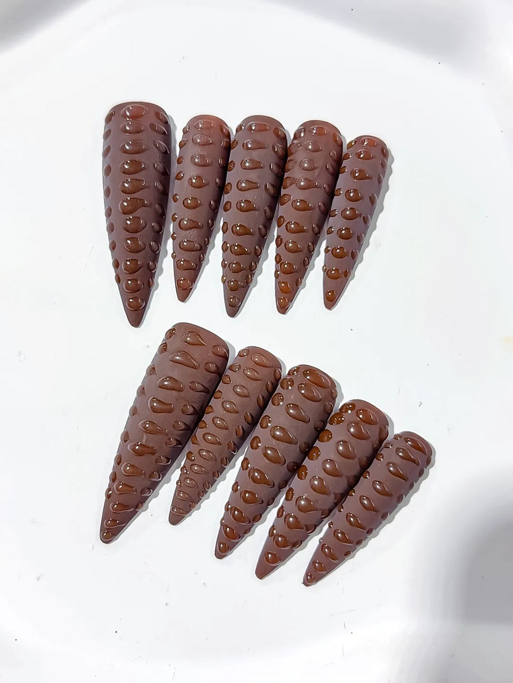 Brown Purple Solid color 3D Texture press on nails detail view