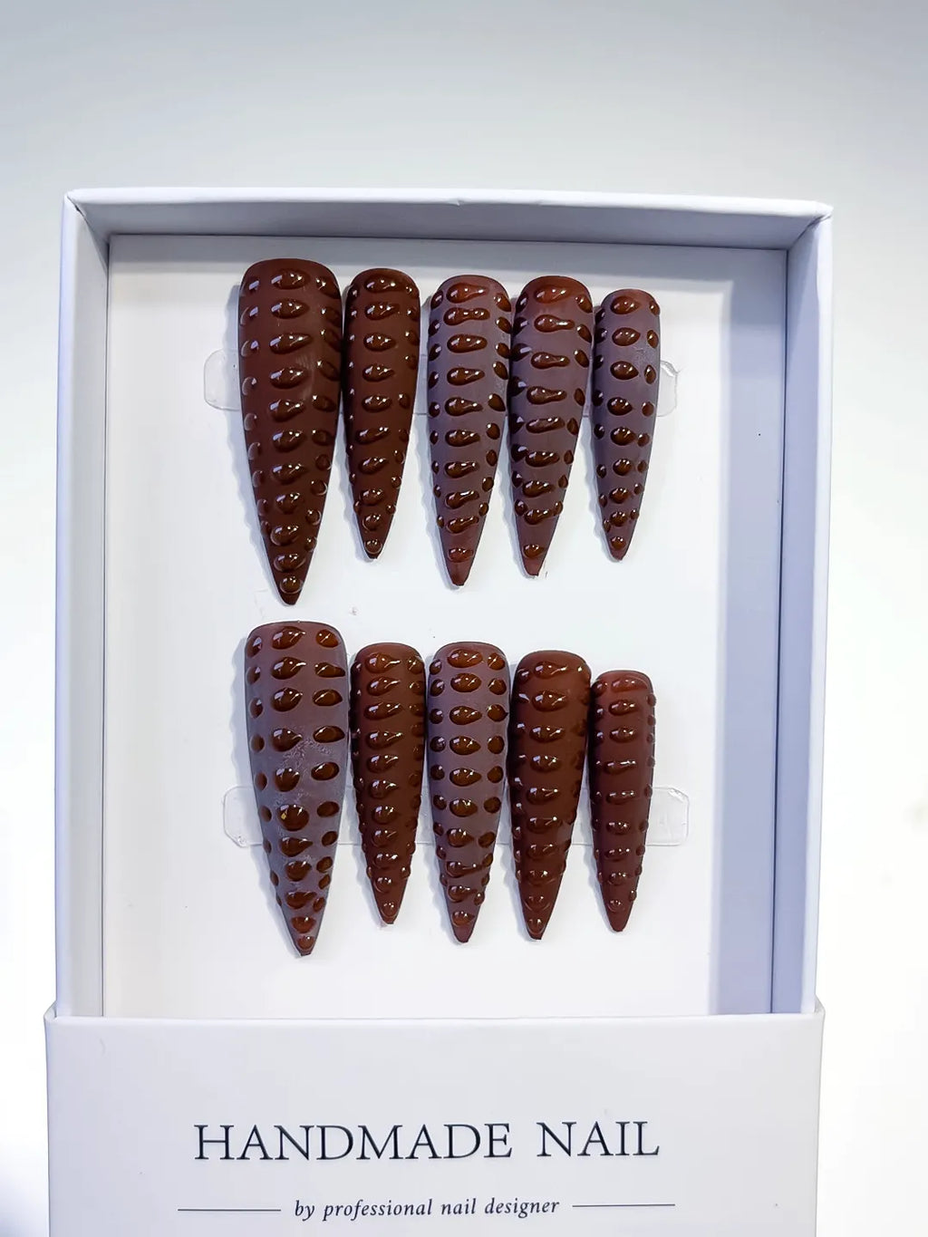 Brown Purple Solid color 3D Texture press on nails full set view