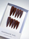 Brown Purple Solid color 3D Texture press on nails