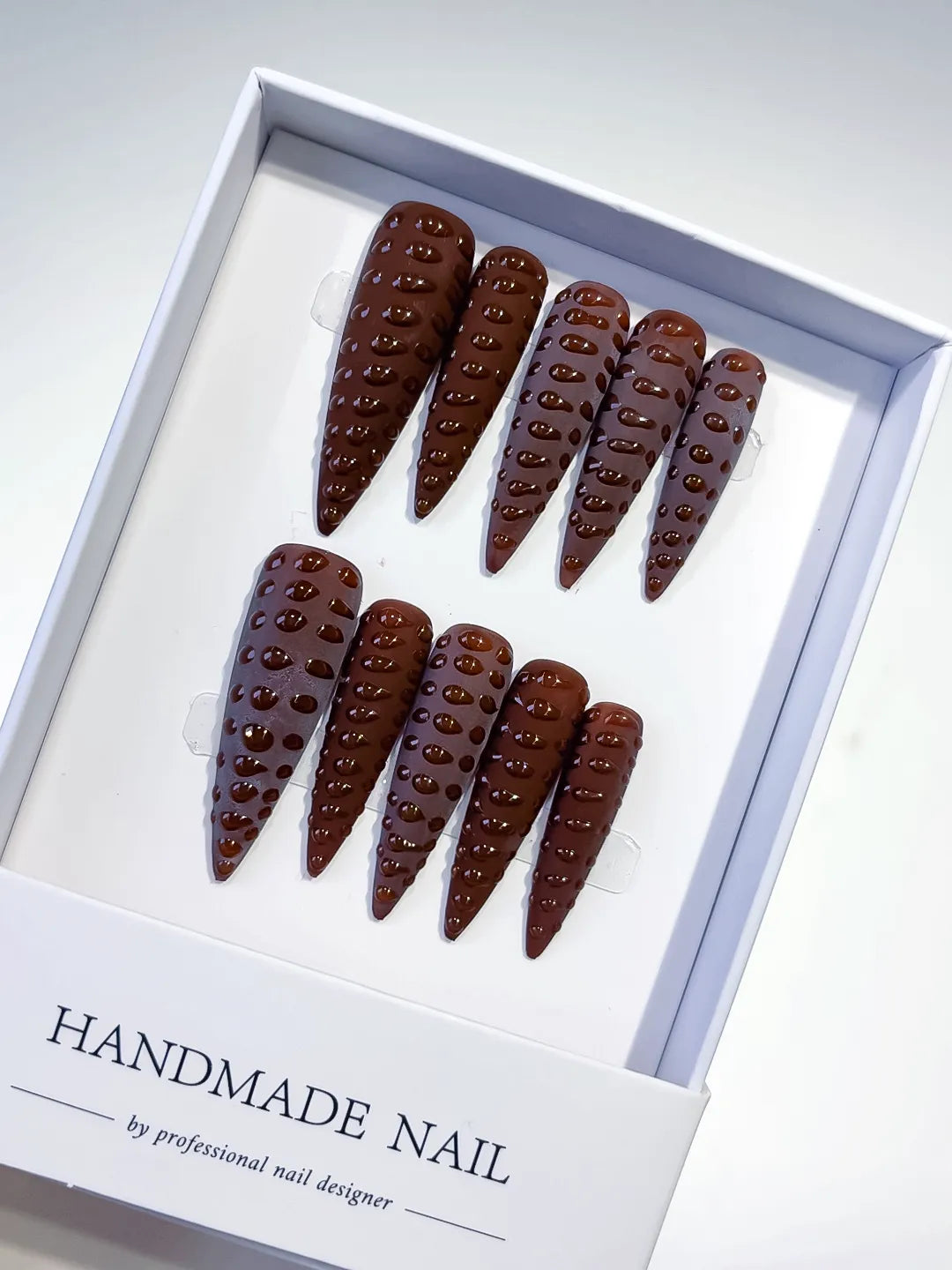 Brown Purple Solid color 3D Texture press on nails