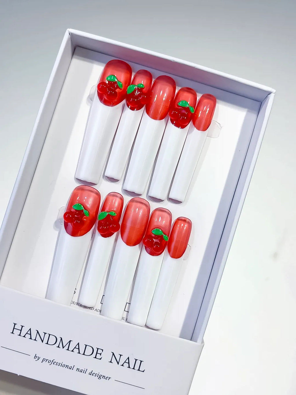 Red White Green Floral Cherry press on nails
