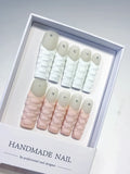 White Pink Silver Solid color 3D Texture Rhinestone press on nails