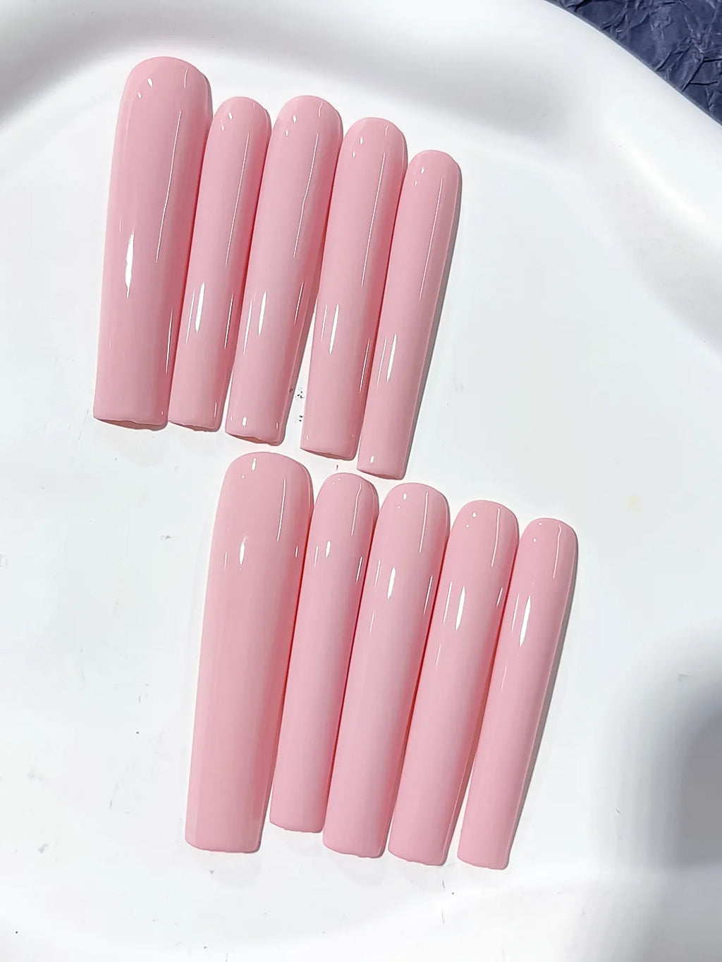 Pink Solid color press on nails close up