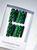 Black Green Abstract Blob Pattern 3D Texture press on nails