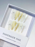 White Gold Silver Holographic Pearl Metallic Accent press on nails