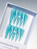 Blue White Abstract Flame press on nails