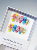 Yellow Blue Pink Nude Orange Purple Abstract Flower Dot 3D Texture press on nails