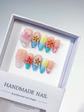 Nude Pink Blue Yellow Orange Ombre Flower Shell Dot 3D press on nails