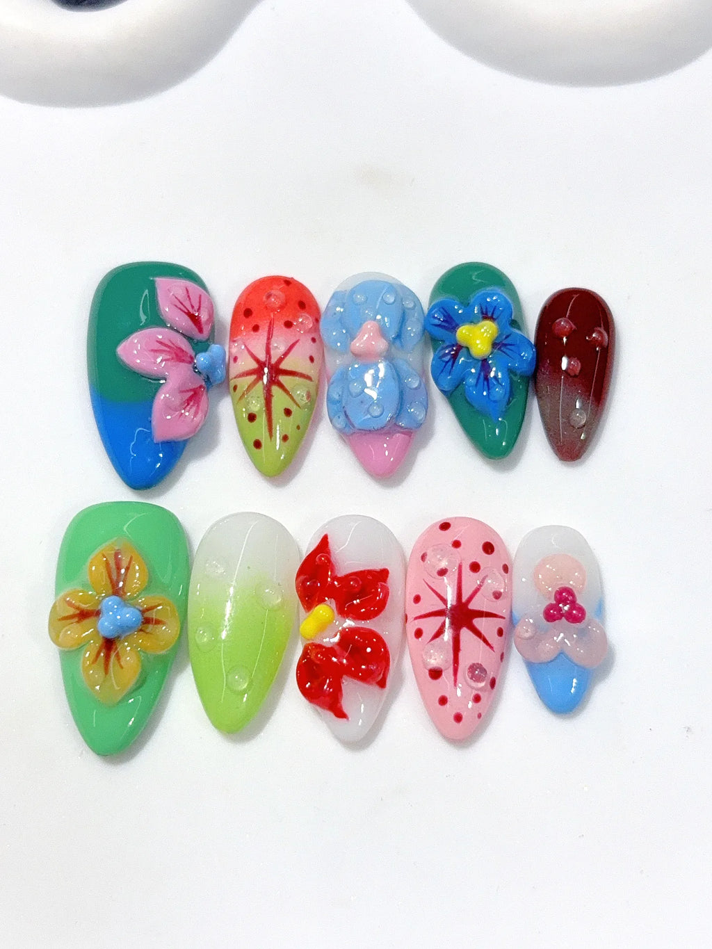 K045 - Medium Multicolor Almond Rainbow 3D Flowers - view 4
