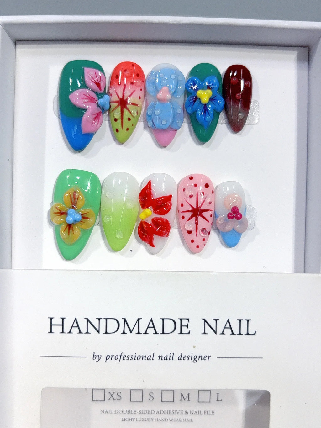 K045 - Medium Multicolor Almond Rainbow 3D Flowers - view 5