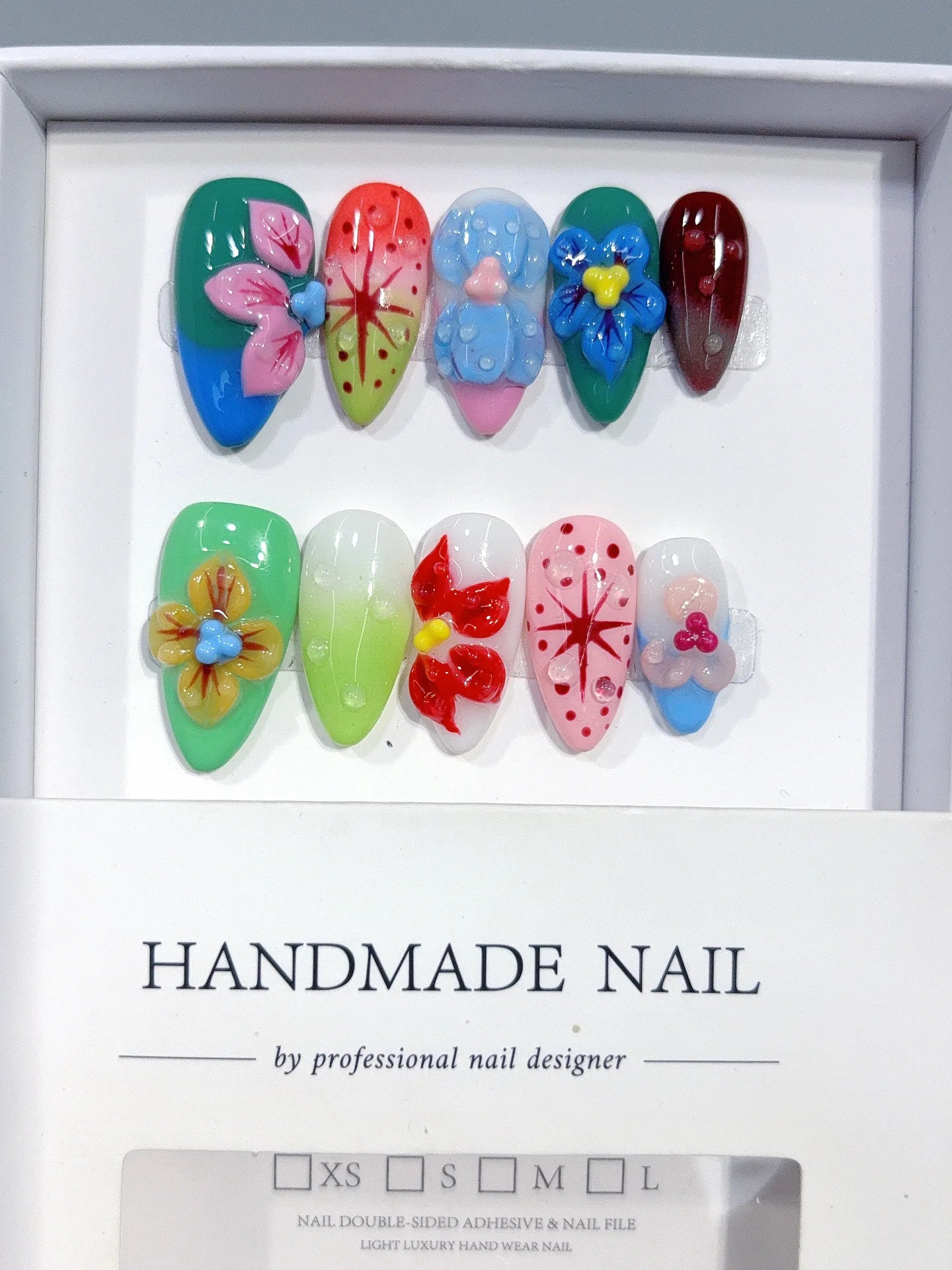 K045 - Medium Multicolor Almond Rainbow 3D Flowers - view 5