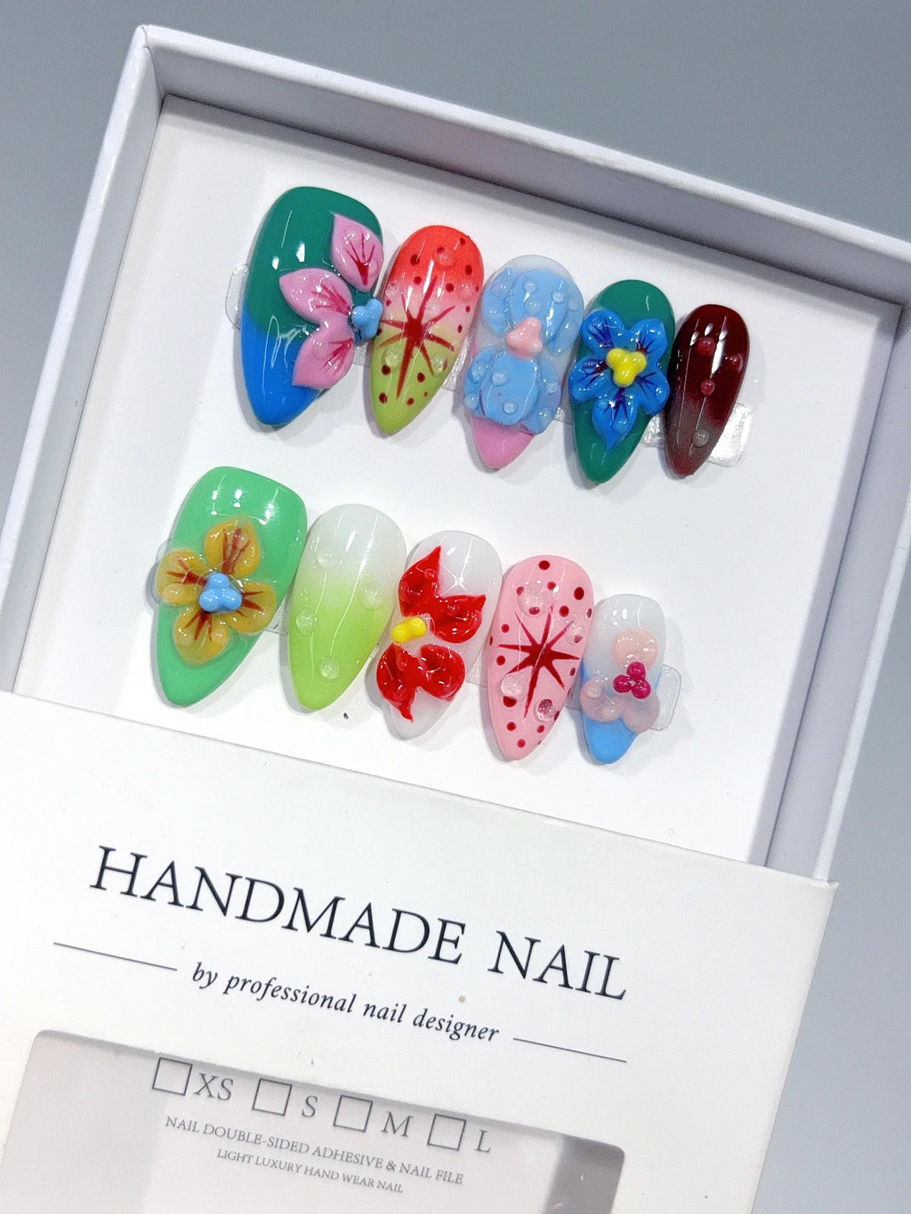 K045 - Medium Multicolor Almond Rainbow 3D Flowers - view 2