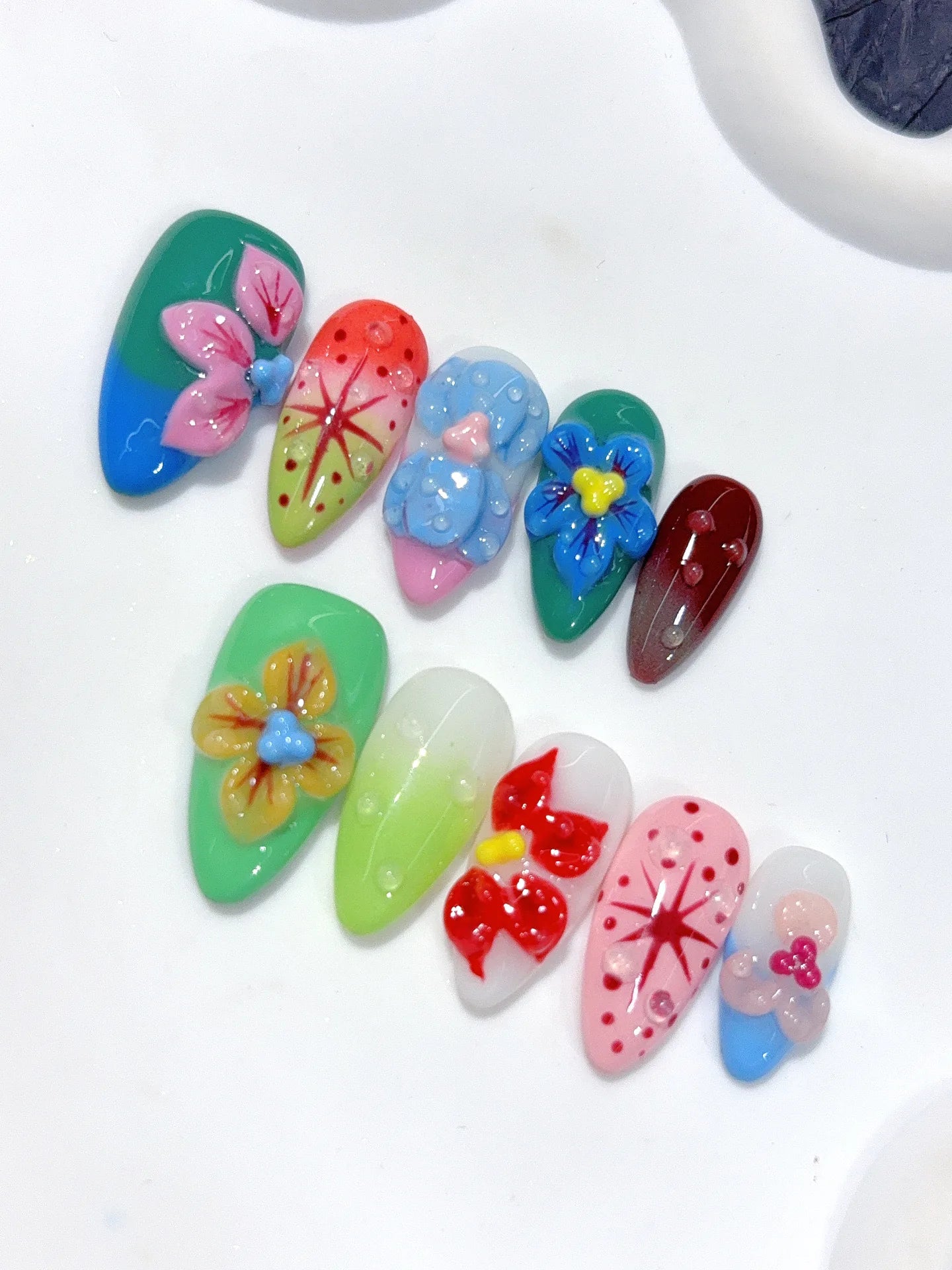 K045 - Medium Multicolor Almond Rainbow 3D Flowers - view 6