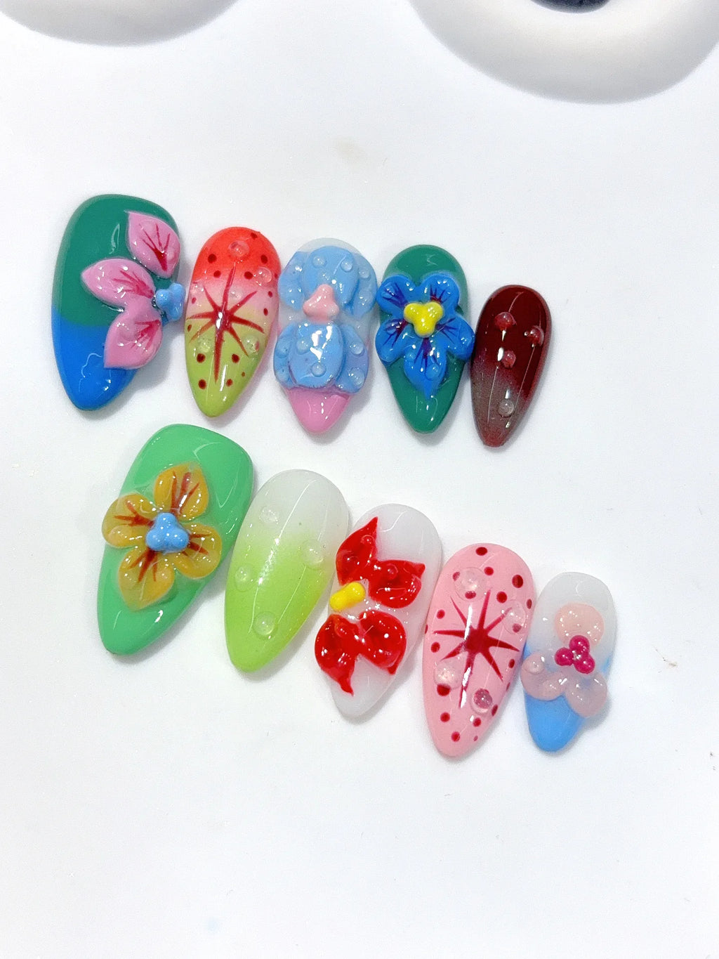 K045 - Medium Multicolor Almond Rainbow 3D Flowers - view 7