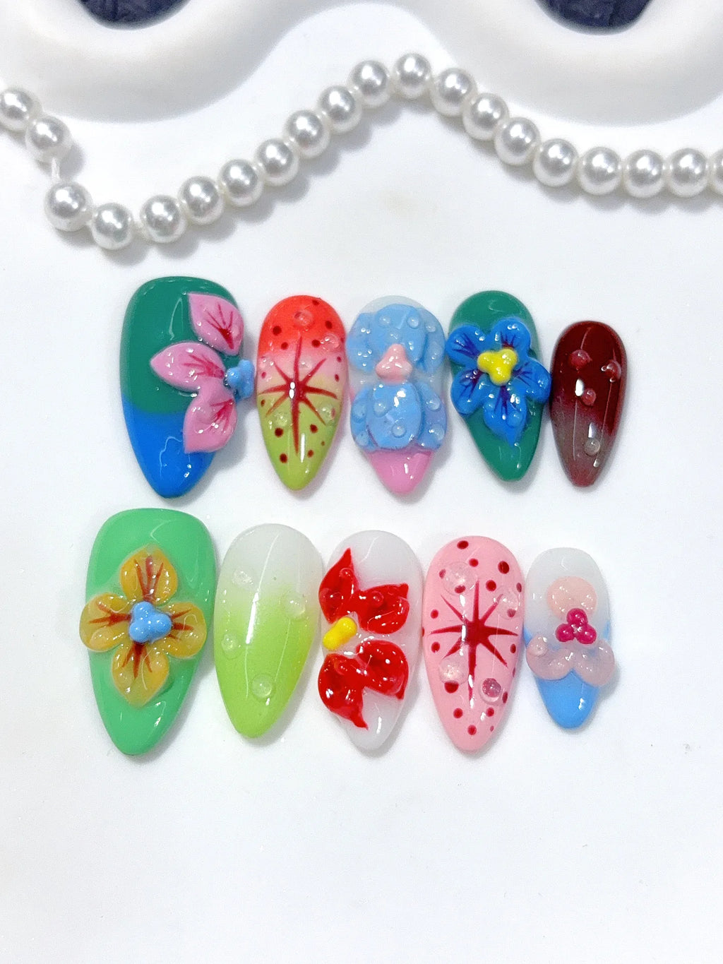 K045 - Medium Multicolor Almond Rainbow 3D Flowers - view 3