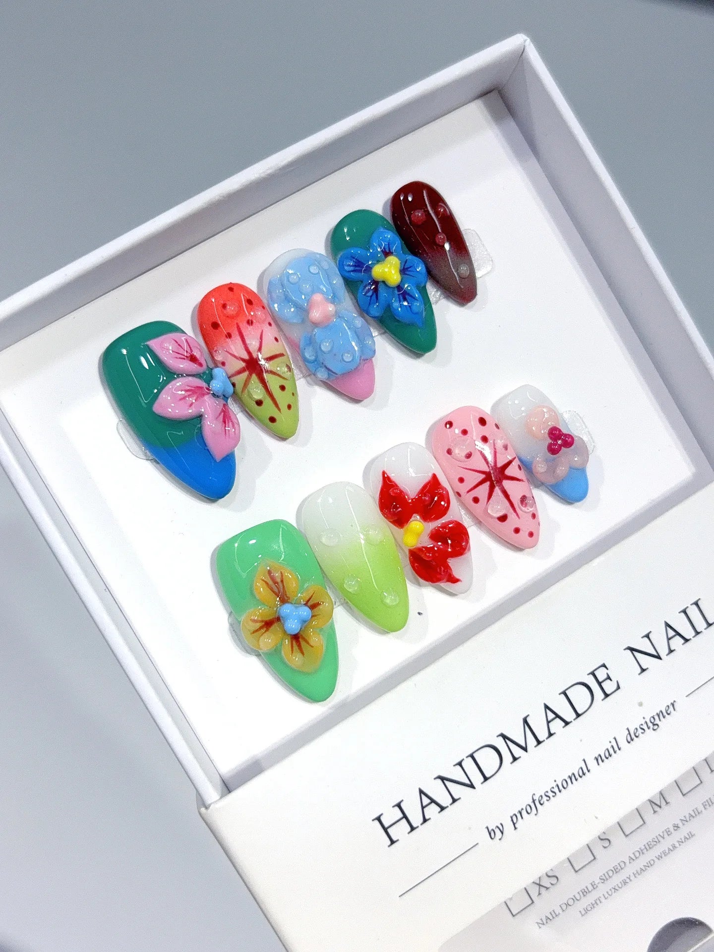 K045 - Medium Multicolor Almond Rainbow 3D Flowers - view 1