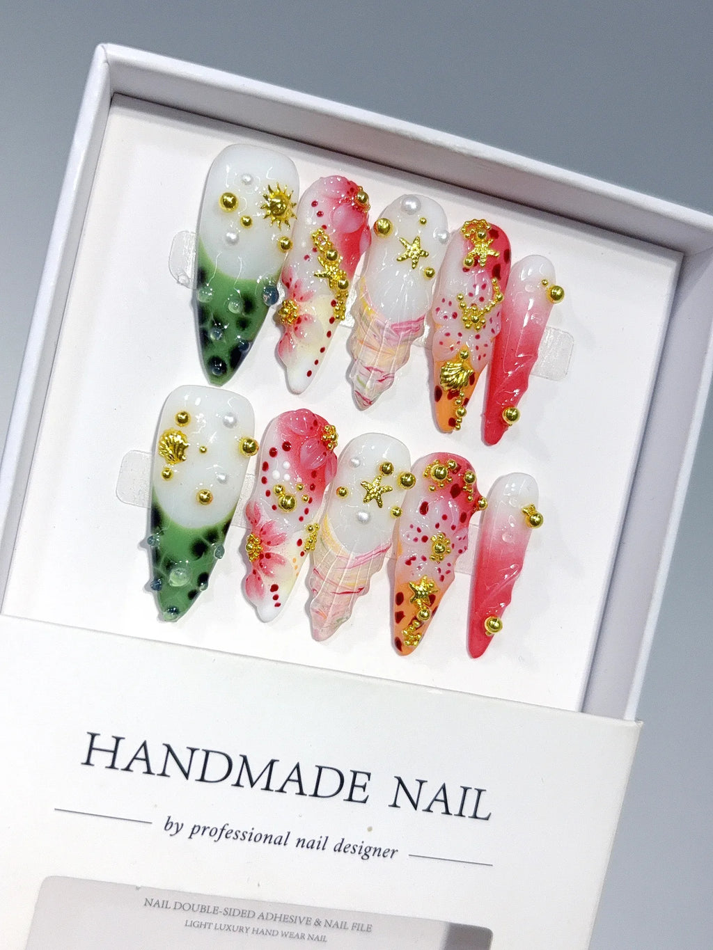 K048 - Long Green Pink Stiletto Garden 3D Flowers - view 7