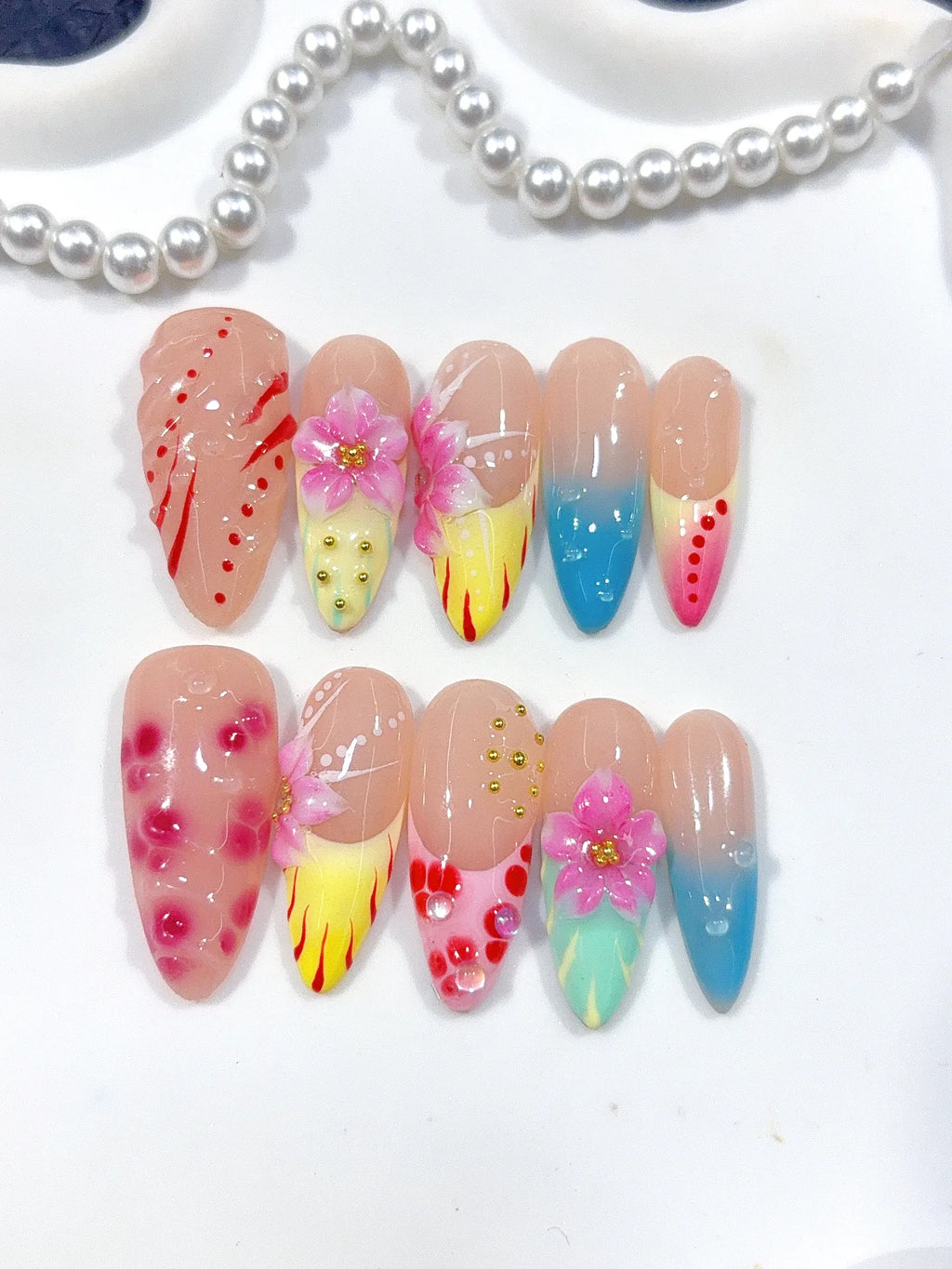 K052 - Medium Nude Pink Oval Pastel Ombre Polka Dot Flowers - view 4