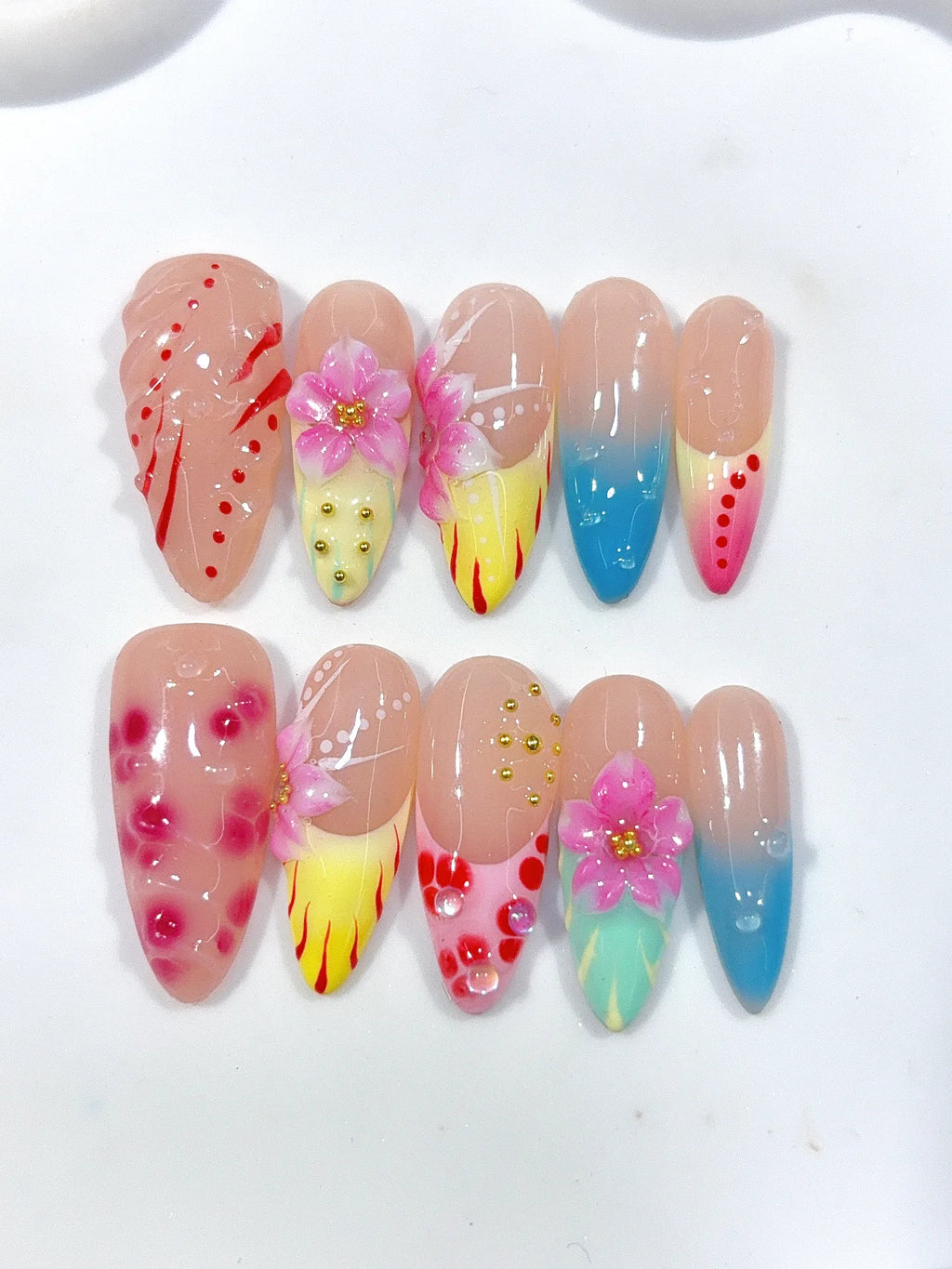 K052 - Medium Nude Pink Oval Pastel Ombre Polka Dot Flowers - view 6