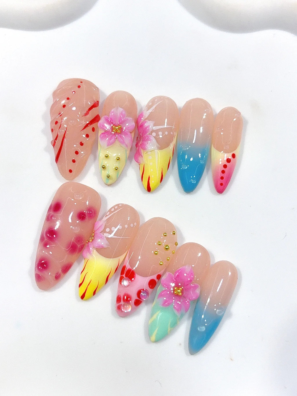 K052 - Medium Nude Pink Oval Pastel Ombre Polka Dot Flowers - view 7