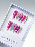 Pink Silver Metallic Rhinestone press on nails